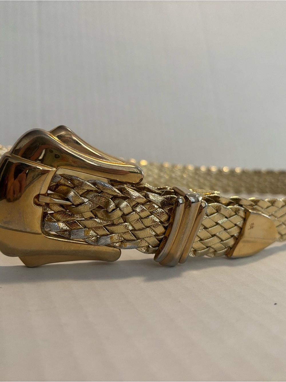 Woven Metallic Gold Belt with Polished Buckle